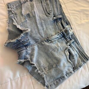Bke payton Blue Jean Shorts Distressed High-Waisted